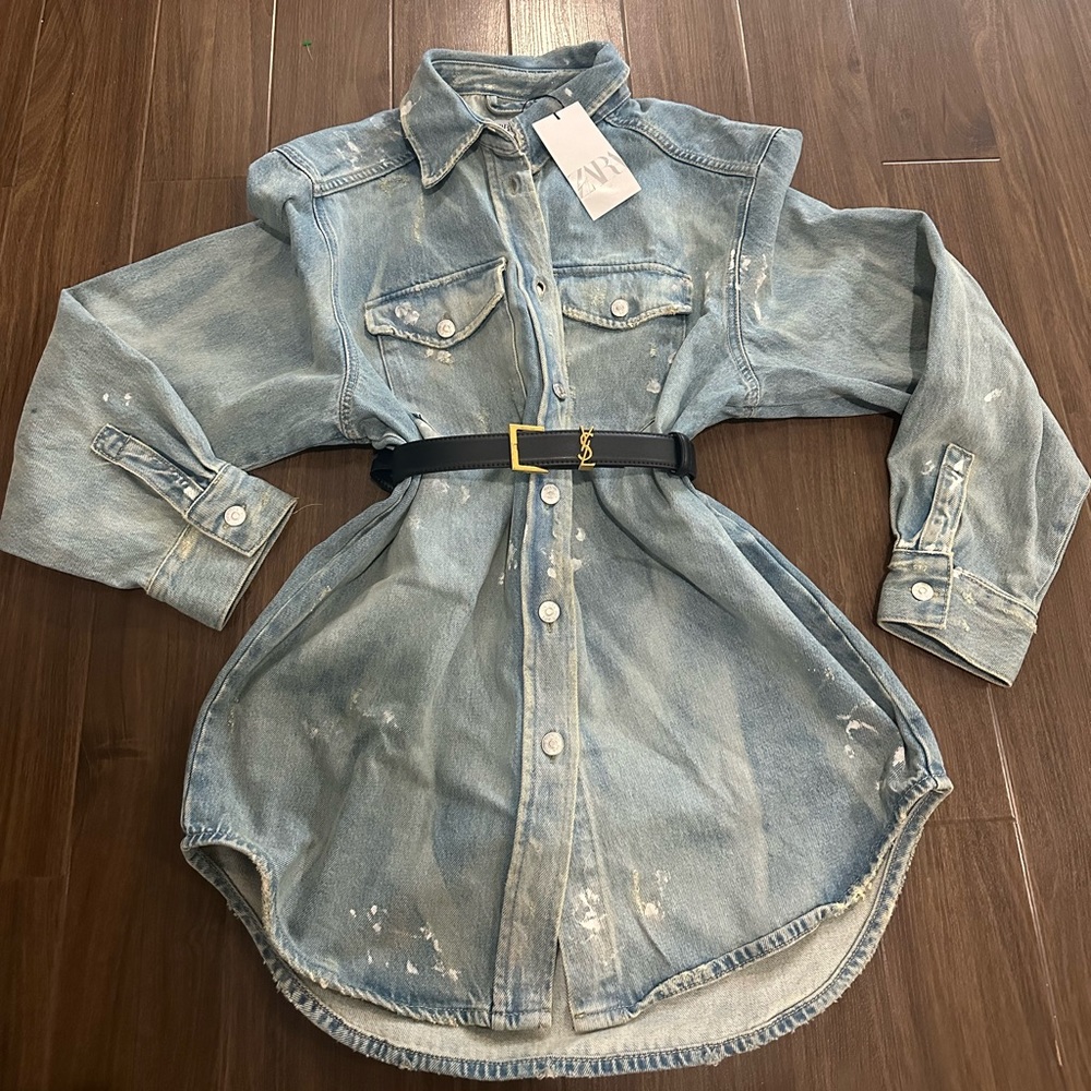 Zara oversized pint denim shirt jacket with fashion belt! FIRM price